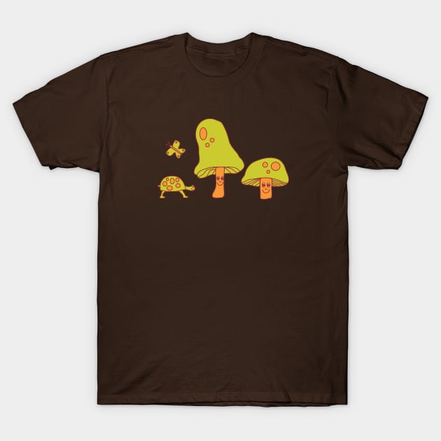 Smiling Mushroom Hippie T-Shirt by FruitflyPie